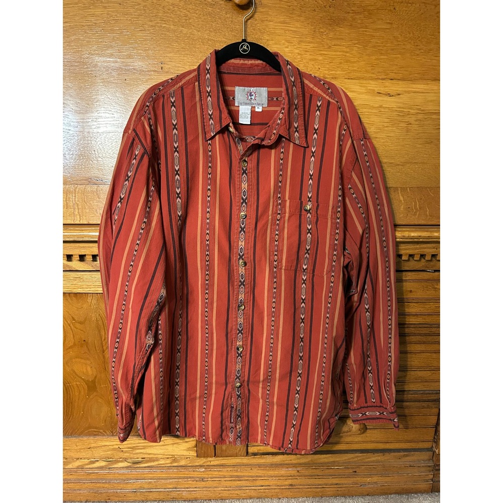 The Territory Ahead Mens 90s Burnt Orange Southwestern Stripe Cotton Button Down
